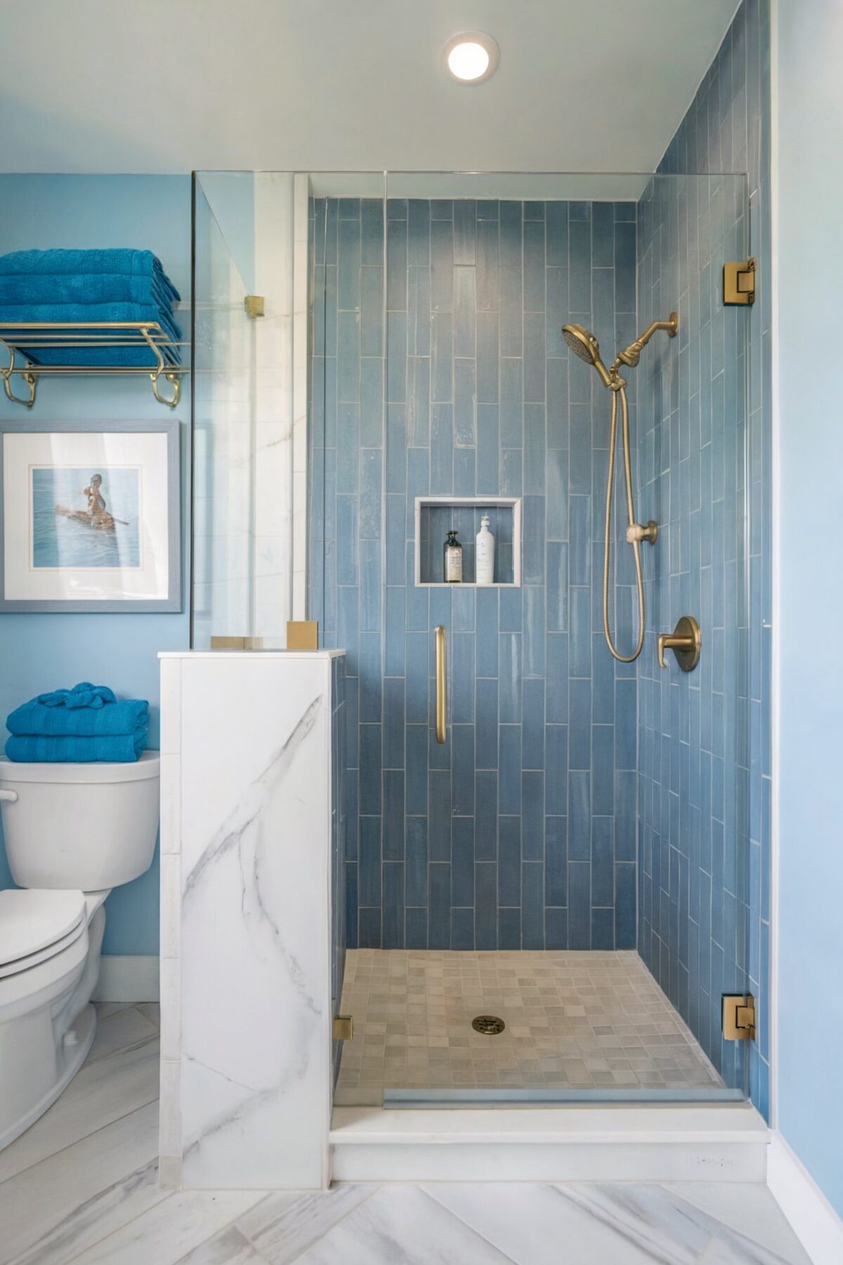 home depot coastal bathroom tile with a predominantly blue theme