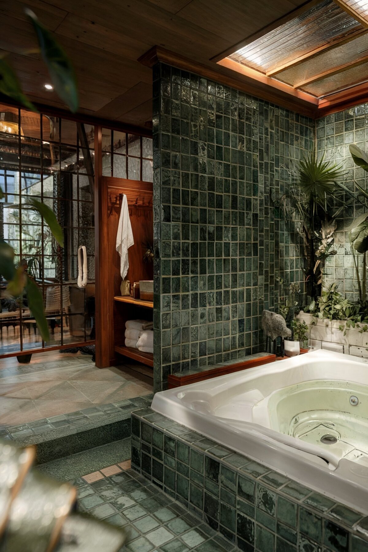 interior design ideas bathroom green jacuzzi with plants