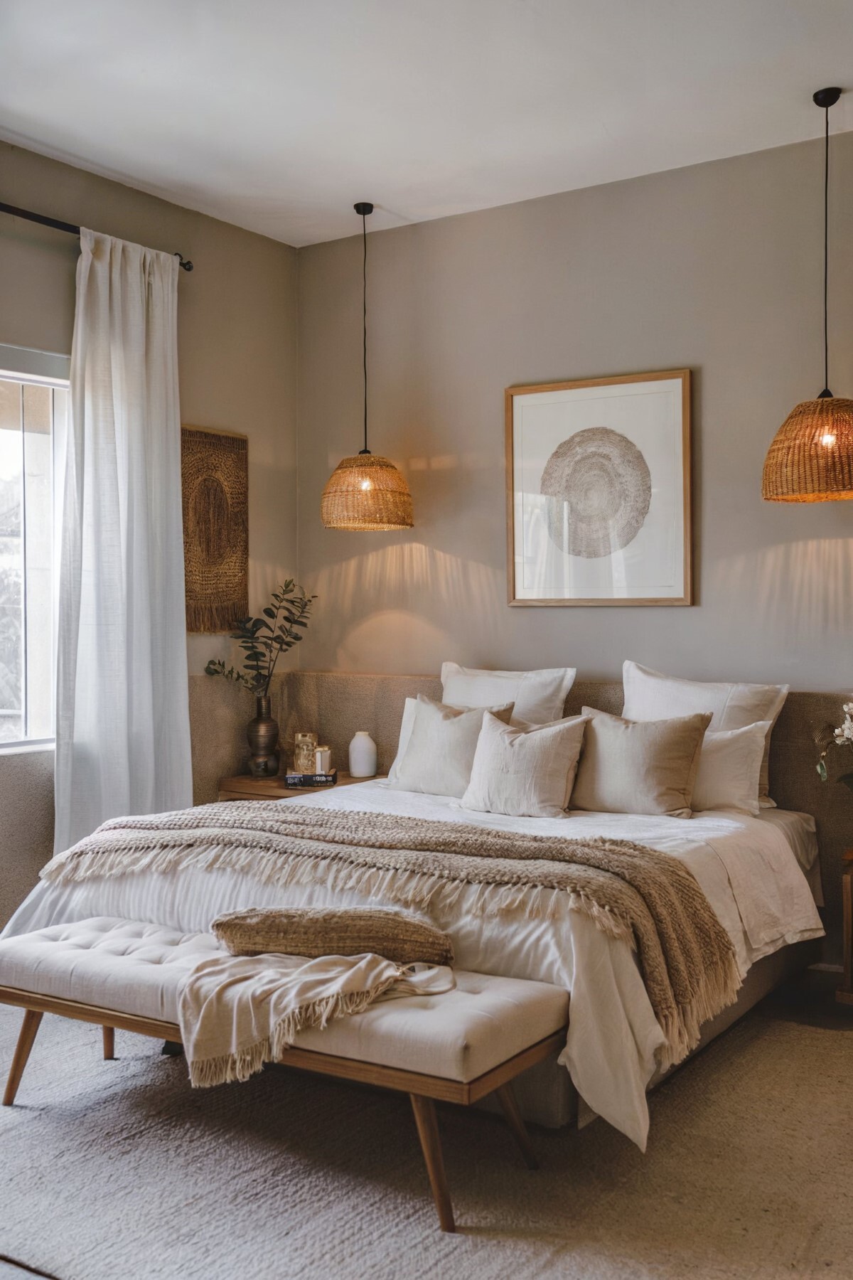 interior design ideas bedroom bedroom featuring two woven pendant lights casting a warm glow