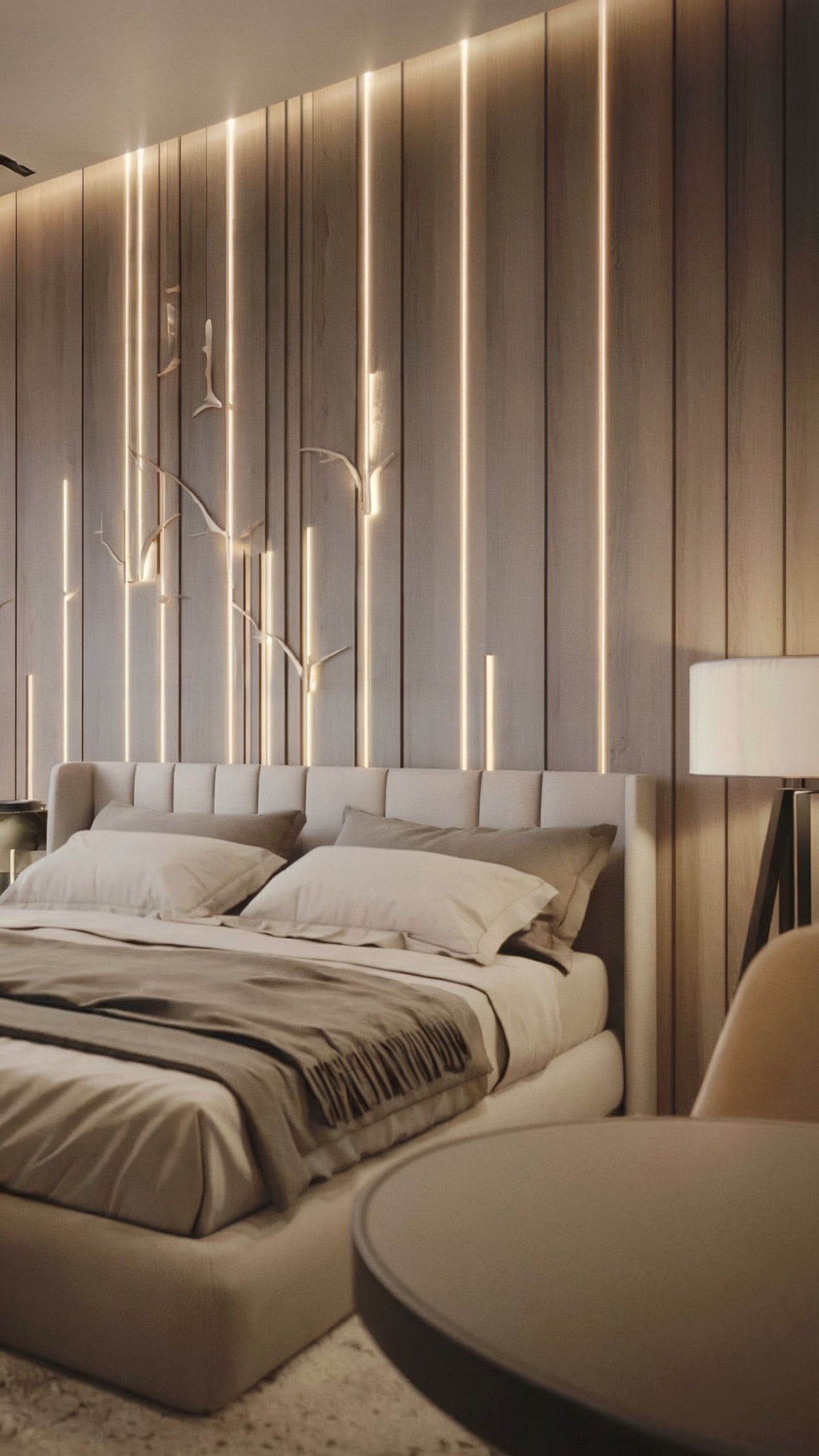 luxurious bedroom interior design ideas room with its wall adorned with vertical lighting strips