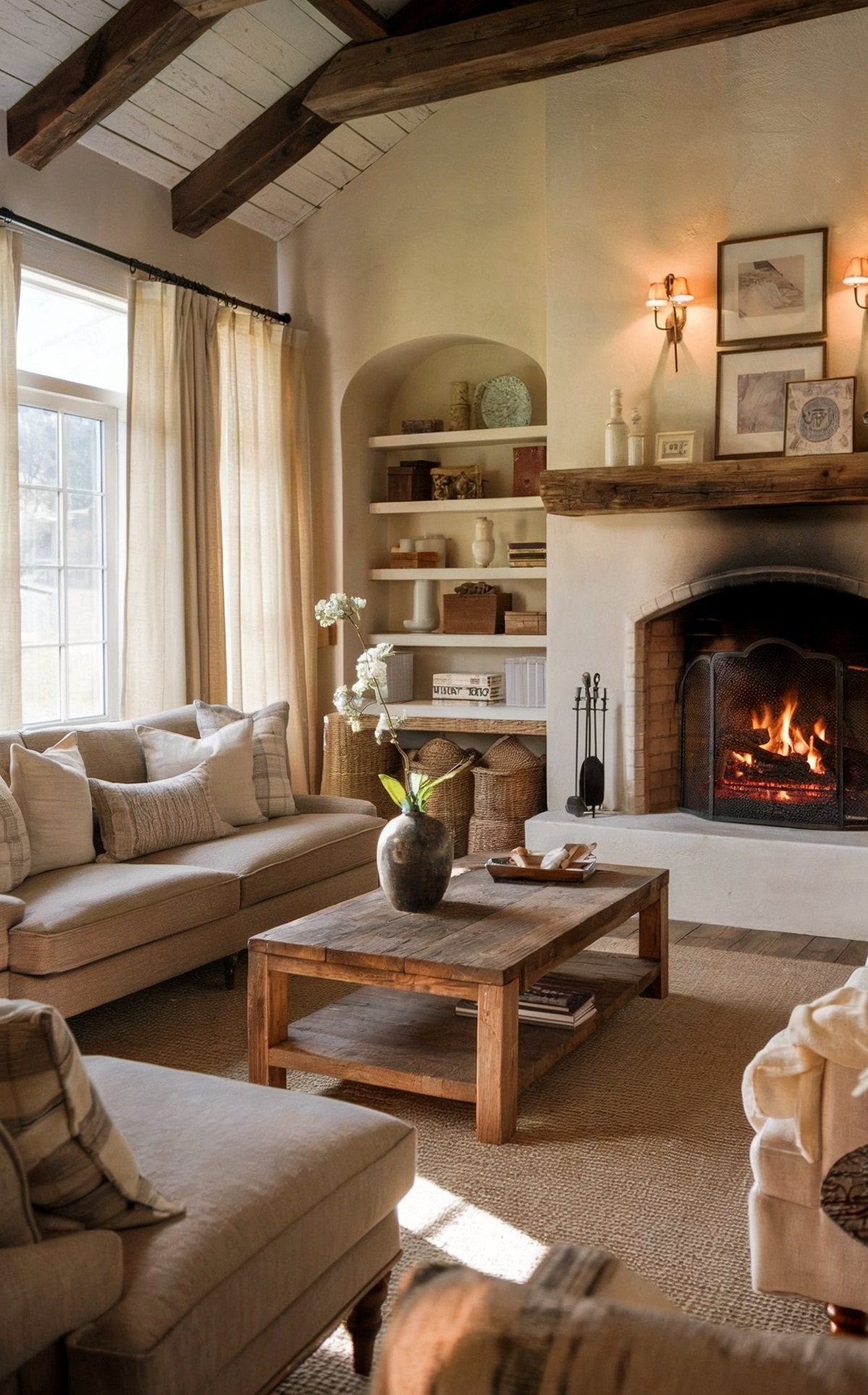 modern country living room design cozy rustic living room with a plush beige sofa