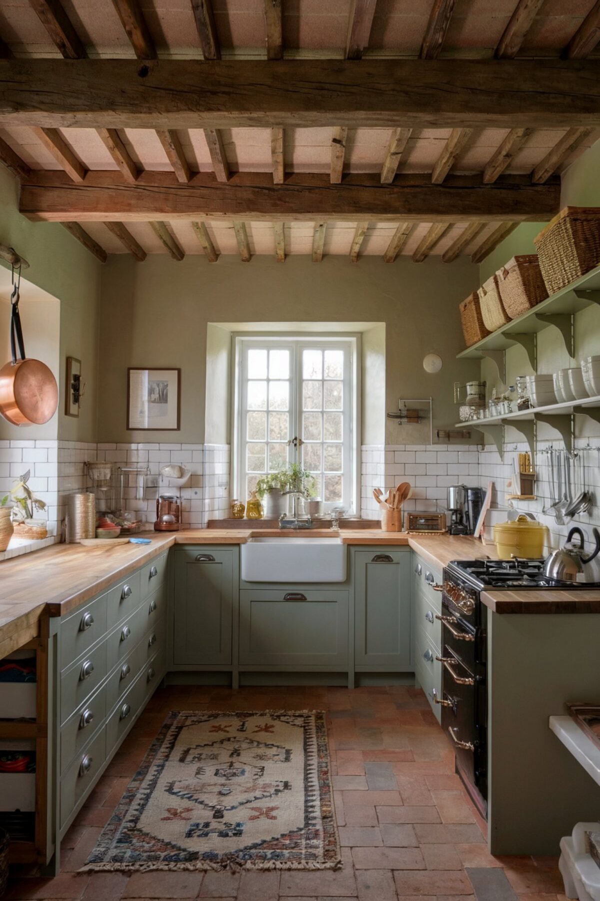 rustic farmhouse kitchen cabinets country style The kitchen cabinets are painted in the same shade, complemented by a wooden countertop