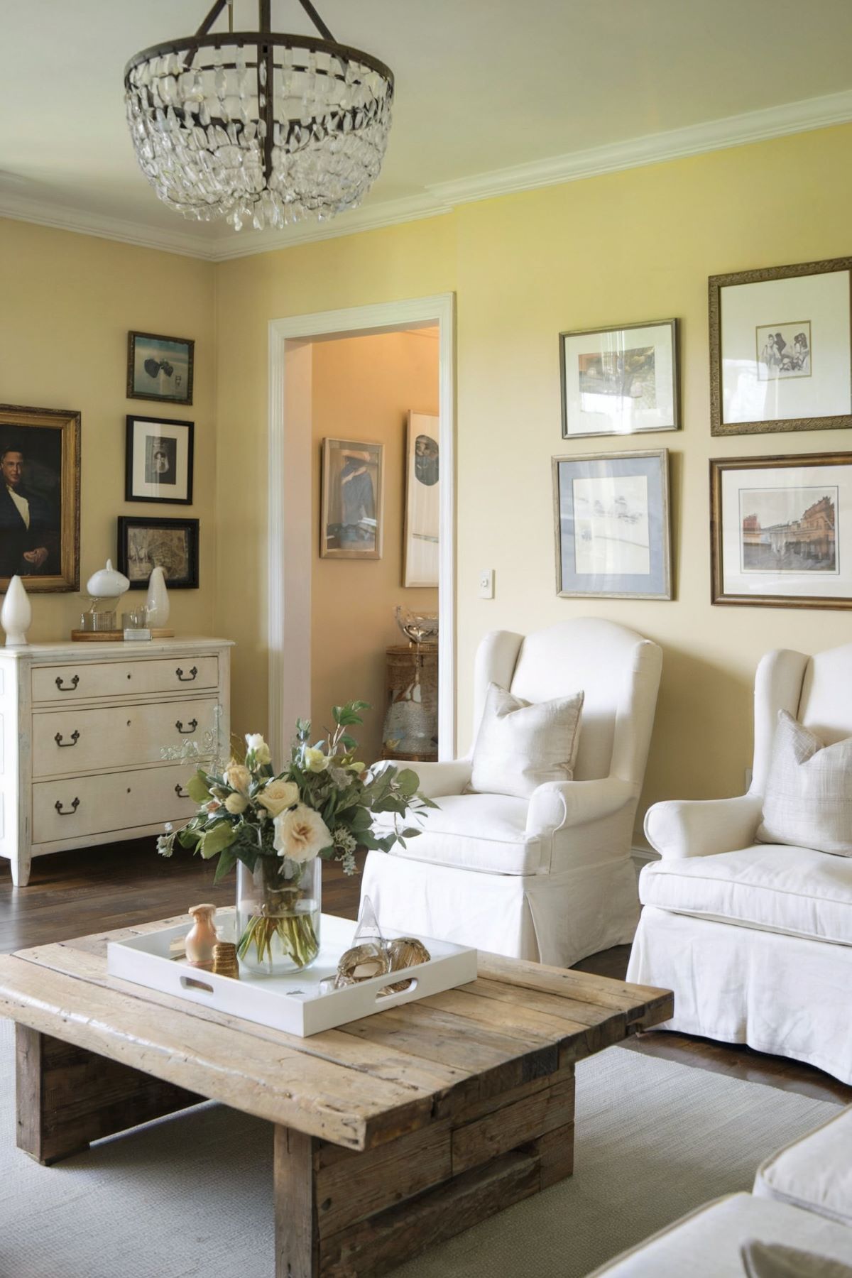 yellow family room design