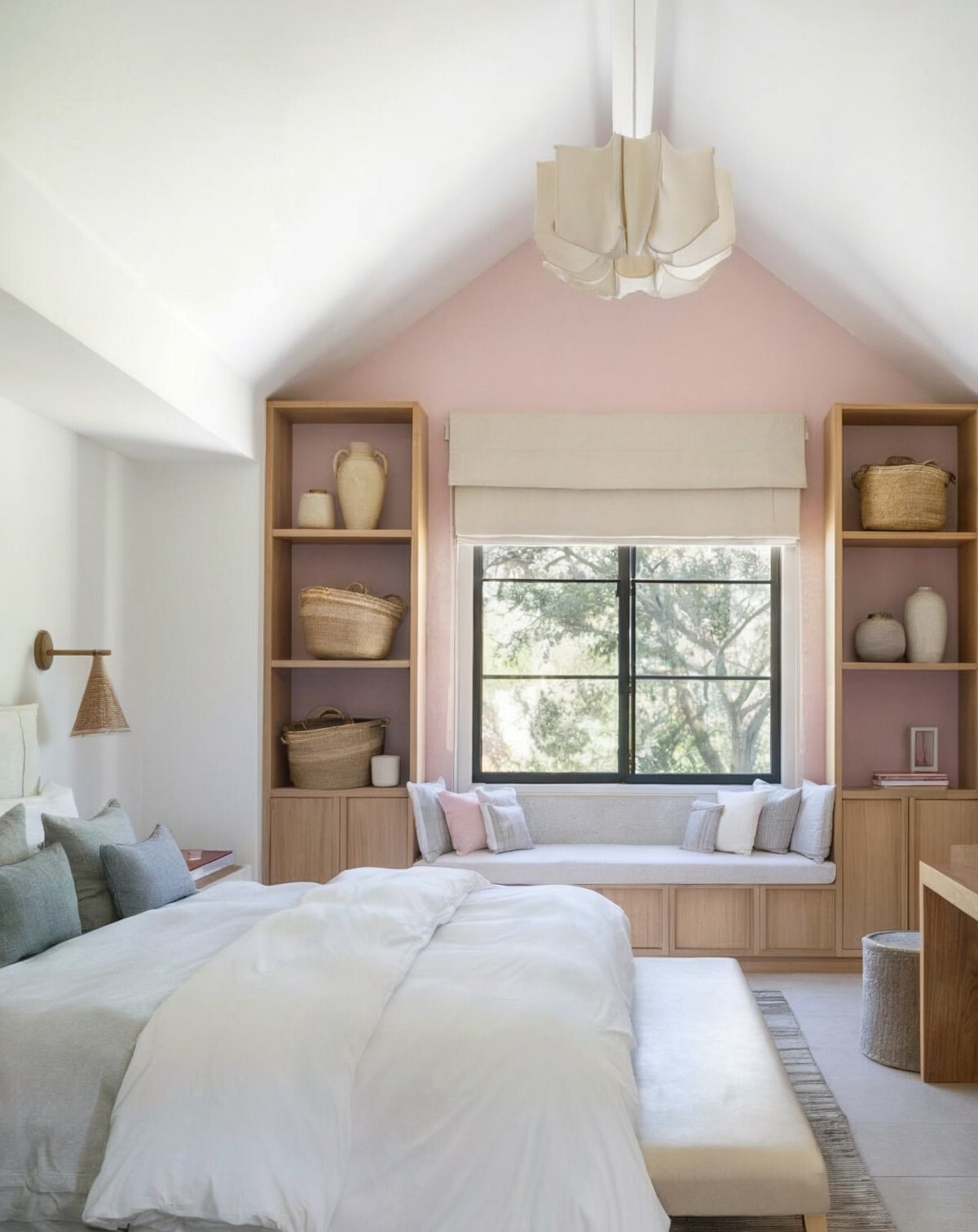 youth girls bedroom ideas interior design bedroom featuring a pink accent wall and a wooden shelf unit